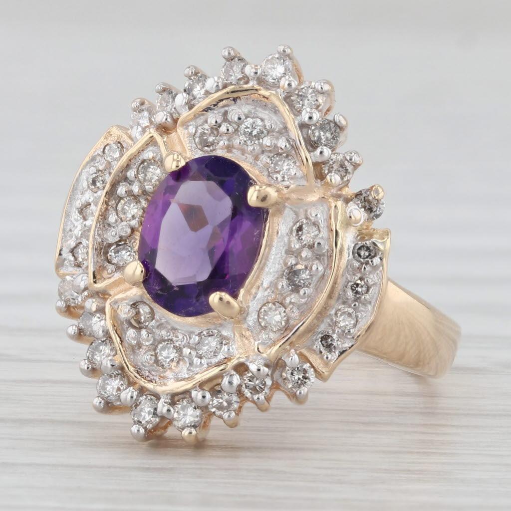 1.24ctw Amethyst Diamond Ring 14k Yellow Gold Size 7.5 Cocktail 4