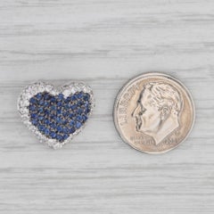 1.24ctw Blue Sapphire White Diamond Halo Heart Pendant 18k White Gold
