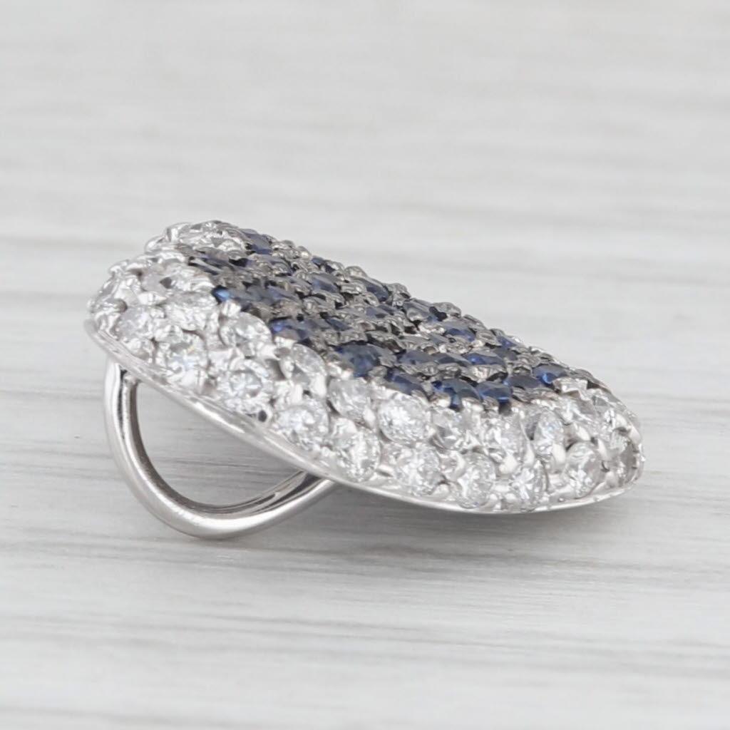 Round Cut 1.24ctw Blue Sapphire White Diamond Halo Heart Pendant 18k White Gold For Sale