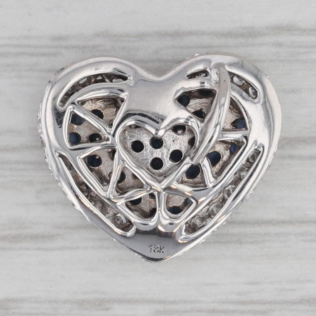 1.24ctw Blue Sapphire White Diamond Halo Heart Pendant 18k White Gold In Good Condition For Sale In McLeansville, NC