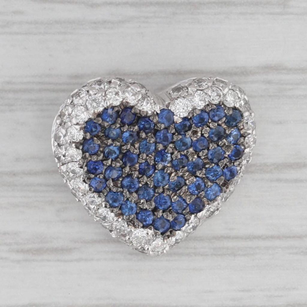 Women's 1.24ctw Blue Sapphire White Diamond Halo Heart Pendant 18k White Gold For Sale