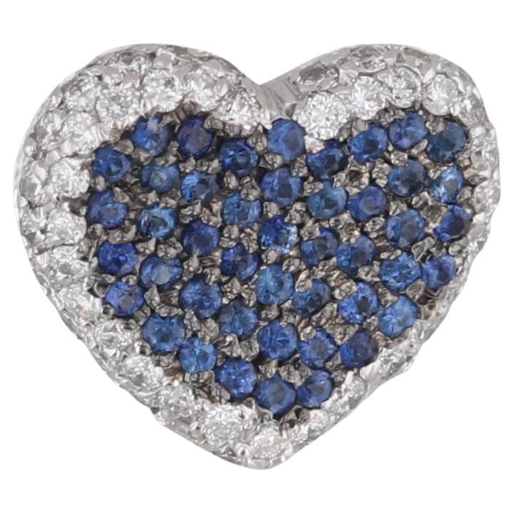 1.24ctw Blue Sapphire White Diamond Halo Heart Pendant 18k White Gold