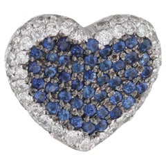 1.24ctw Blue Sapphire White Diamond Halo Heart Pendant 18k White Gold