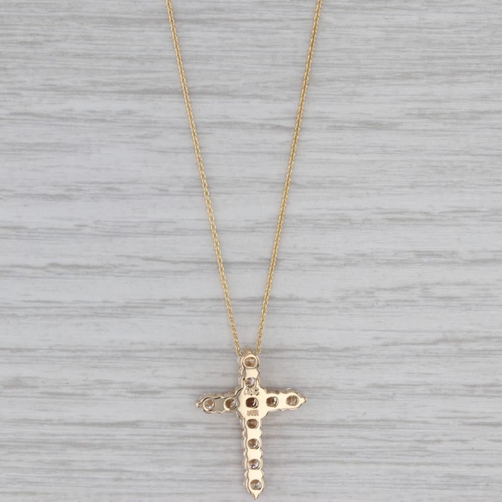 Round Cut 1.24ctw Diamond Cross Pendant Necklace 14k Yellow Gold 18
