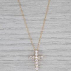 1.24ctw Diamond Cross Pendant Necklace 14k Yellow Gold 18" Cable Chain Necklace