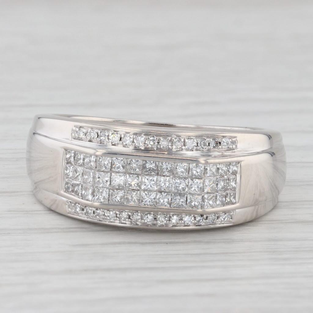 Round Cut 1.24ctw Men's Diamond Band 14k White Gold Size 12.25 For Sale