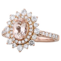 1.24ctw Morganite Diamond Halo Engagement Ring 14k Rose Gold Size 6