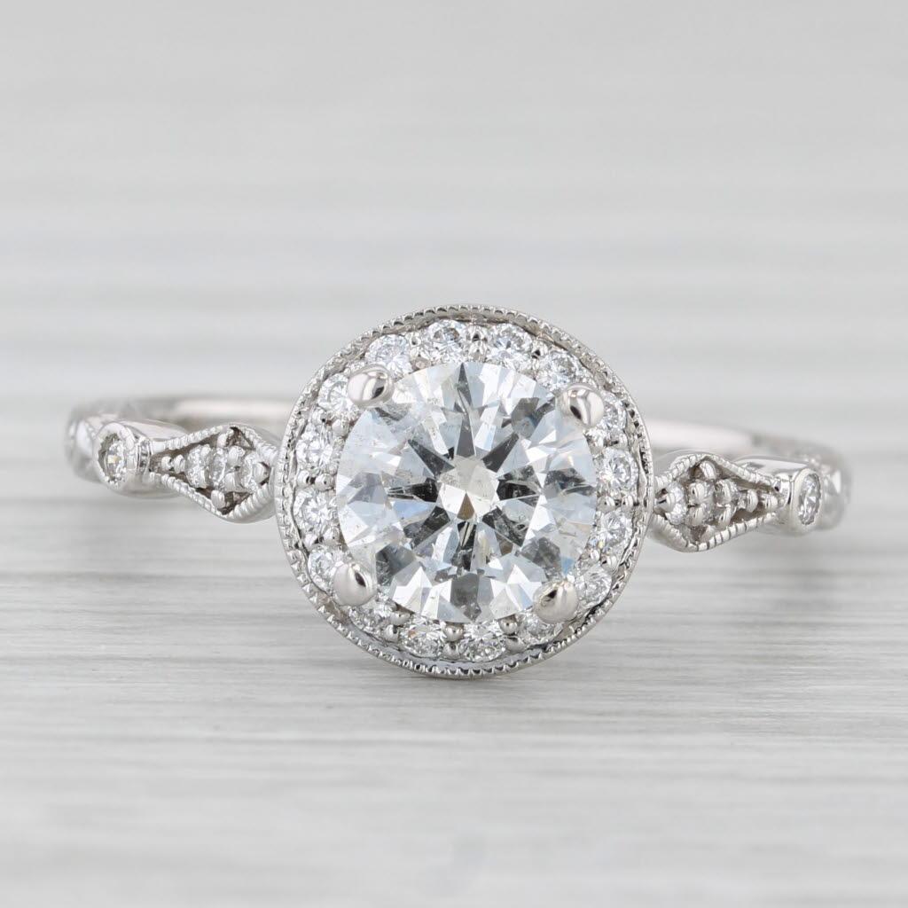 Round Cut 1.24ctw Round Diamond Halo Engagement Ring 14k White Gold Size 6.5