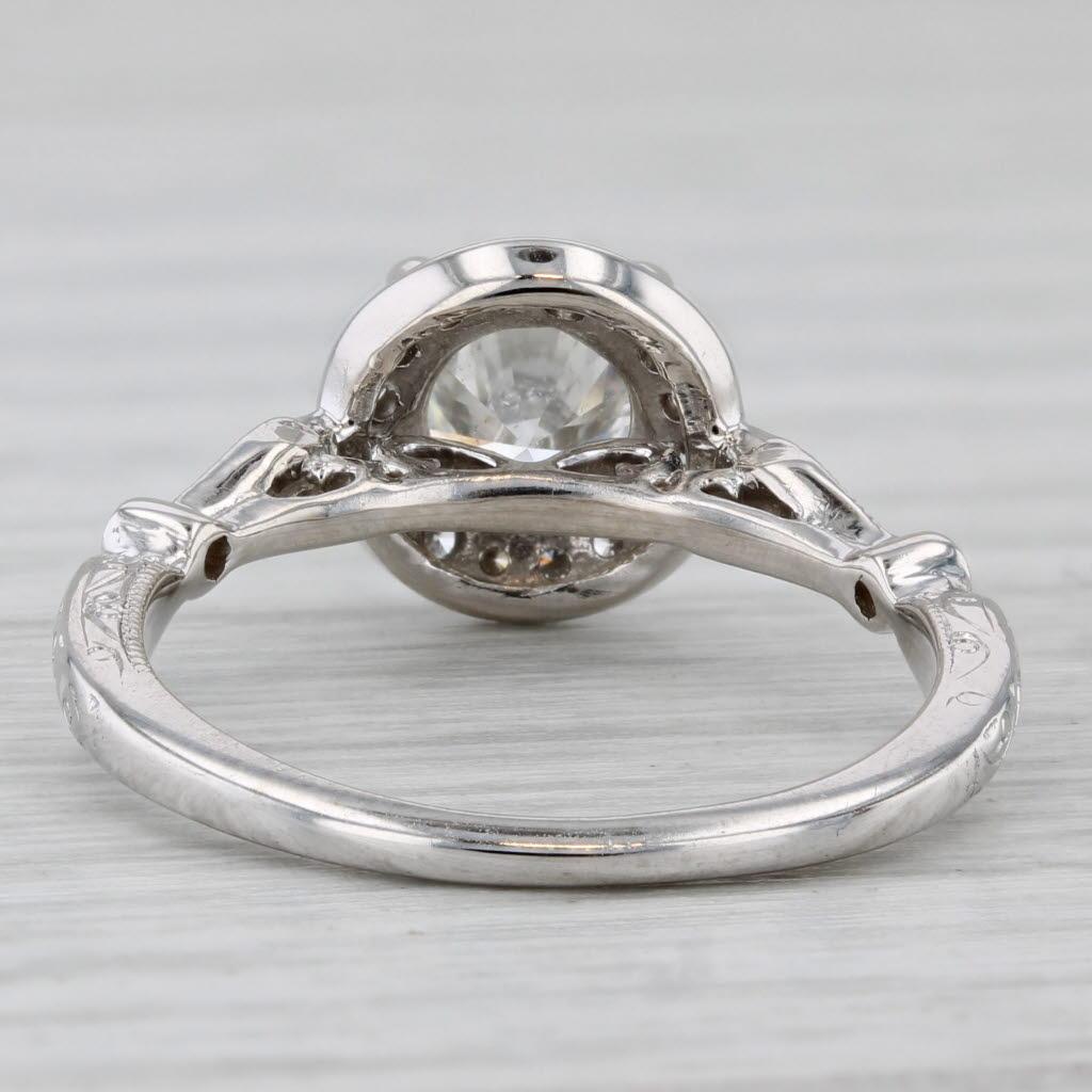 1.24ctw Round Diamond Halo Engagement Ring 14k White Gold Size 6.5 1