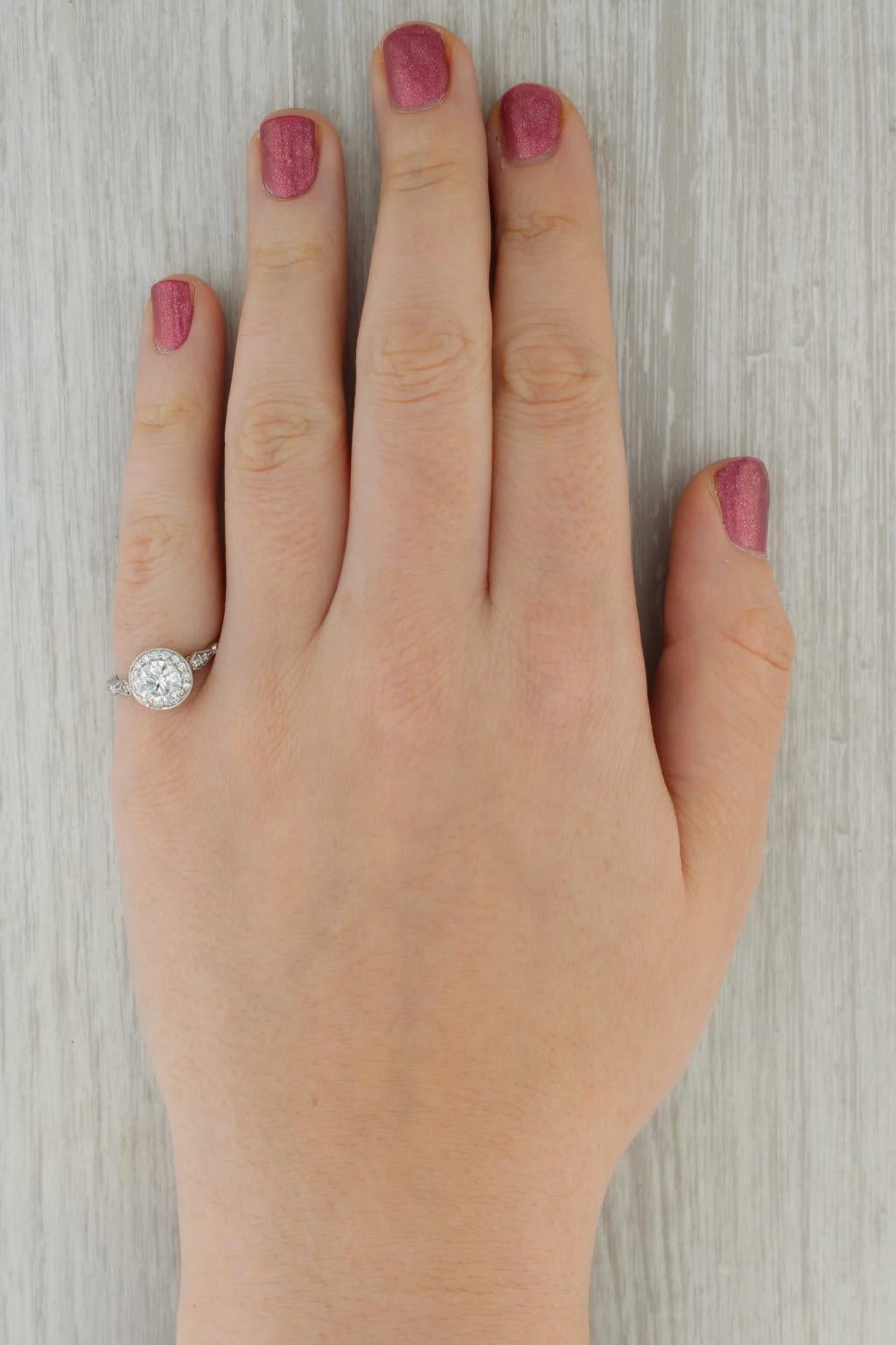 1.24ctw Round Diamond Halo Engagement Ring 14k White Gold Size 6.5 3
