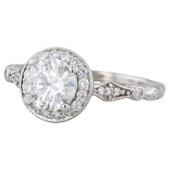 1.24ctw Round Diamond Halo Engagement Ring 14k White Gold Size 6.5