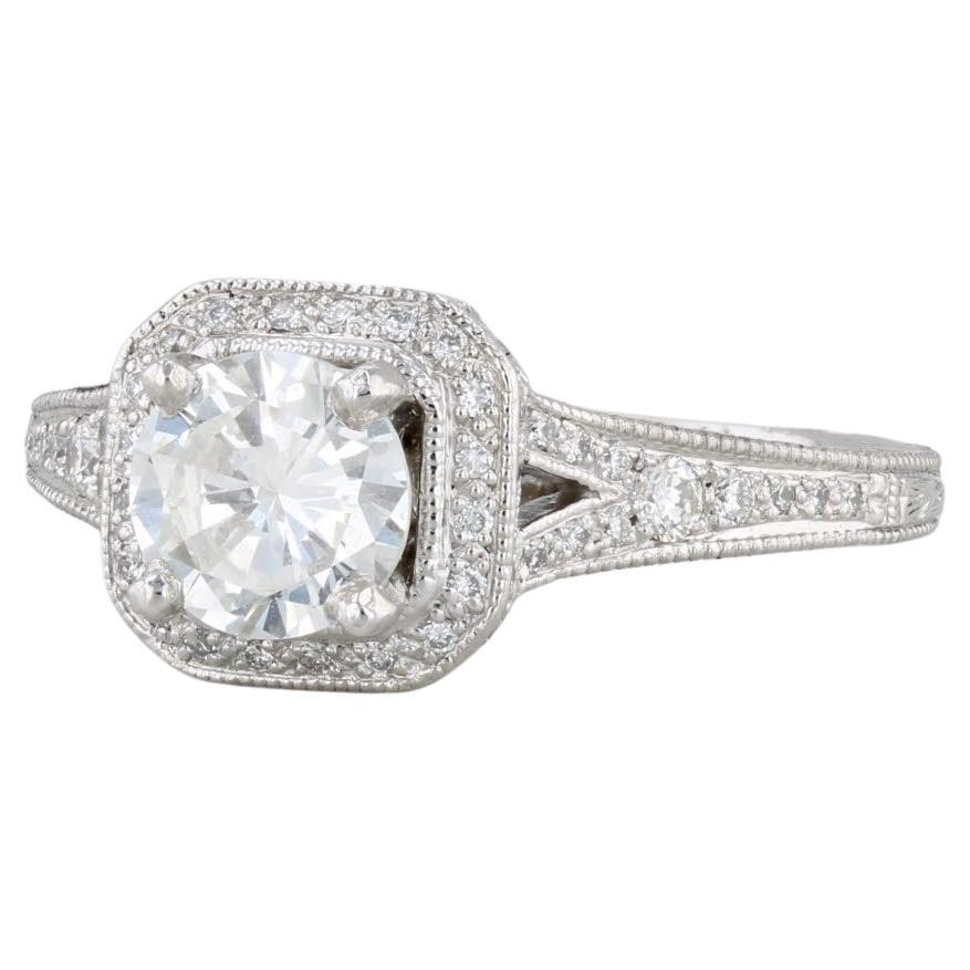 1.24ctw Round Diamond Halo Engagement Ring Platinum Size 7 Shane & Co For Sale