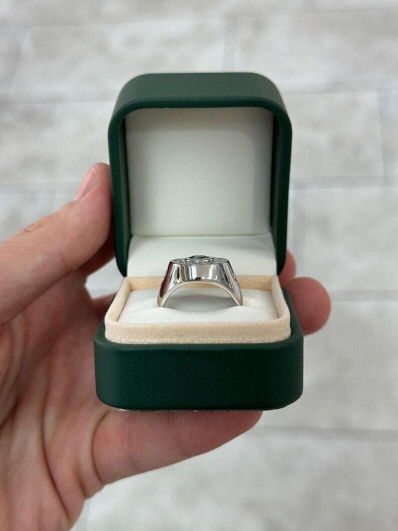 1.24tcw 14K Blue Diamond & Diamond Halo Ring Bezel Set Round Cut Unisex Ring 585 For Sale 4