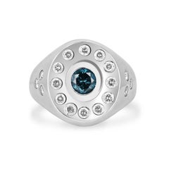 1.24tcw 14K Anillo Halo Diamante Azul y Diamante Bisel Engastado Corte Redondo Anillo Unisex 585