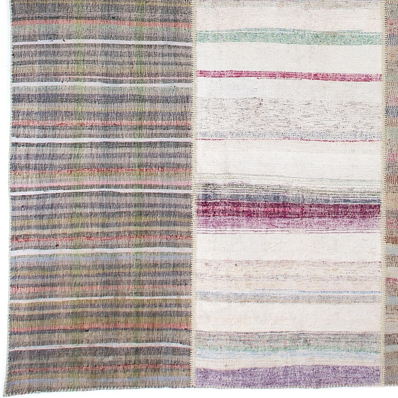 Turco 12.5x16.5 Ft Tappeto di stracci colorati in cotone a righe oversize, regolabile, Rug & Kilim vintage in vendita