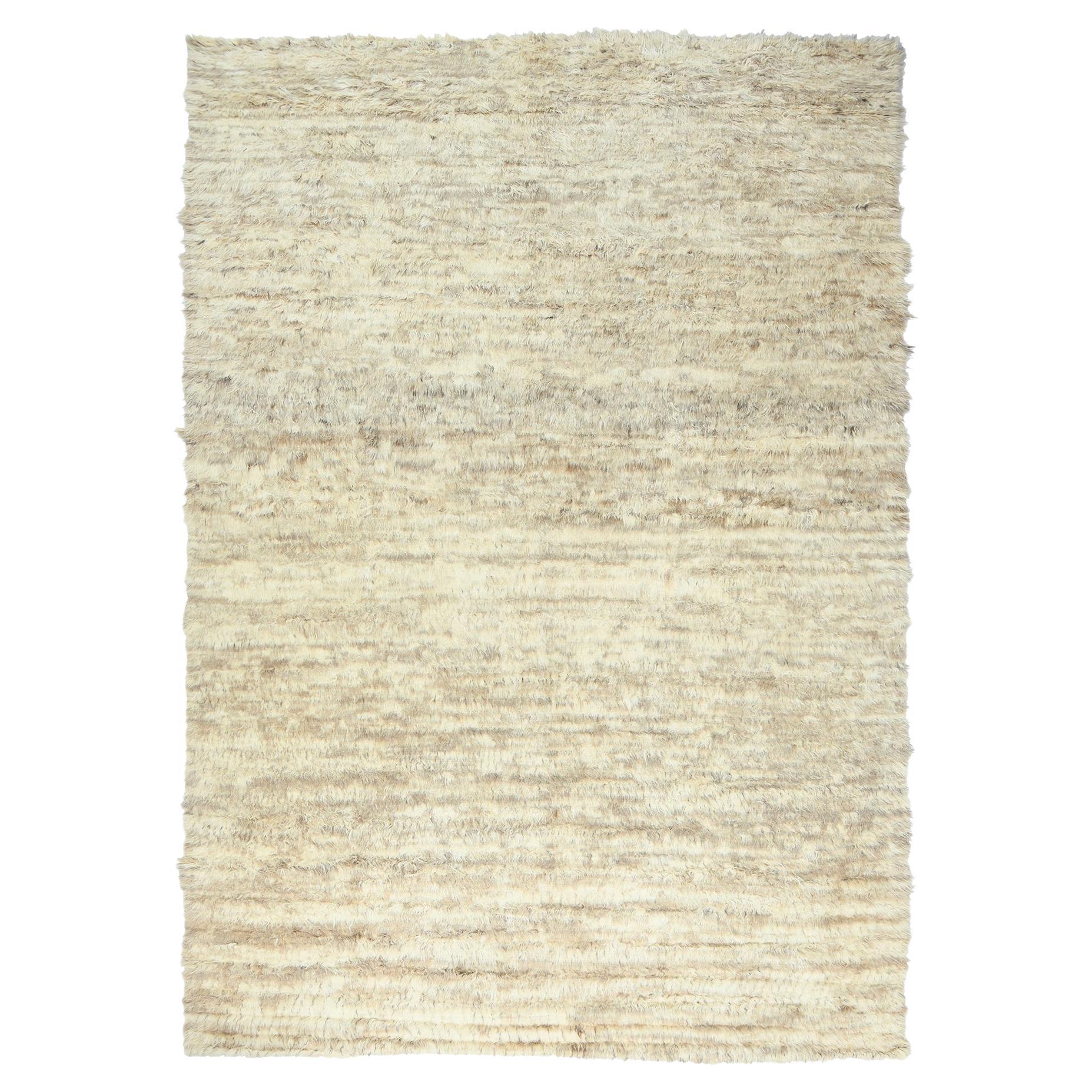 12'4 "x18'1" Marfil, Lana Pura, Anudada a Mano Alfombra Marroquí Bereber Sobredimensionada en venta