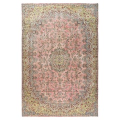 12'4"x18'4" Rose Pink Vintage Persian Kerman Sheared Low Hand Knotted Wool Rug