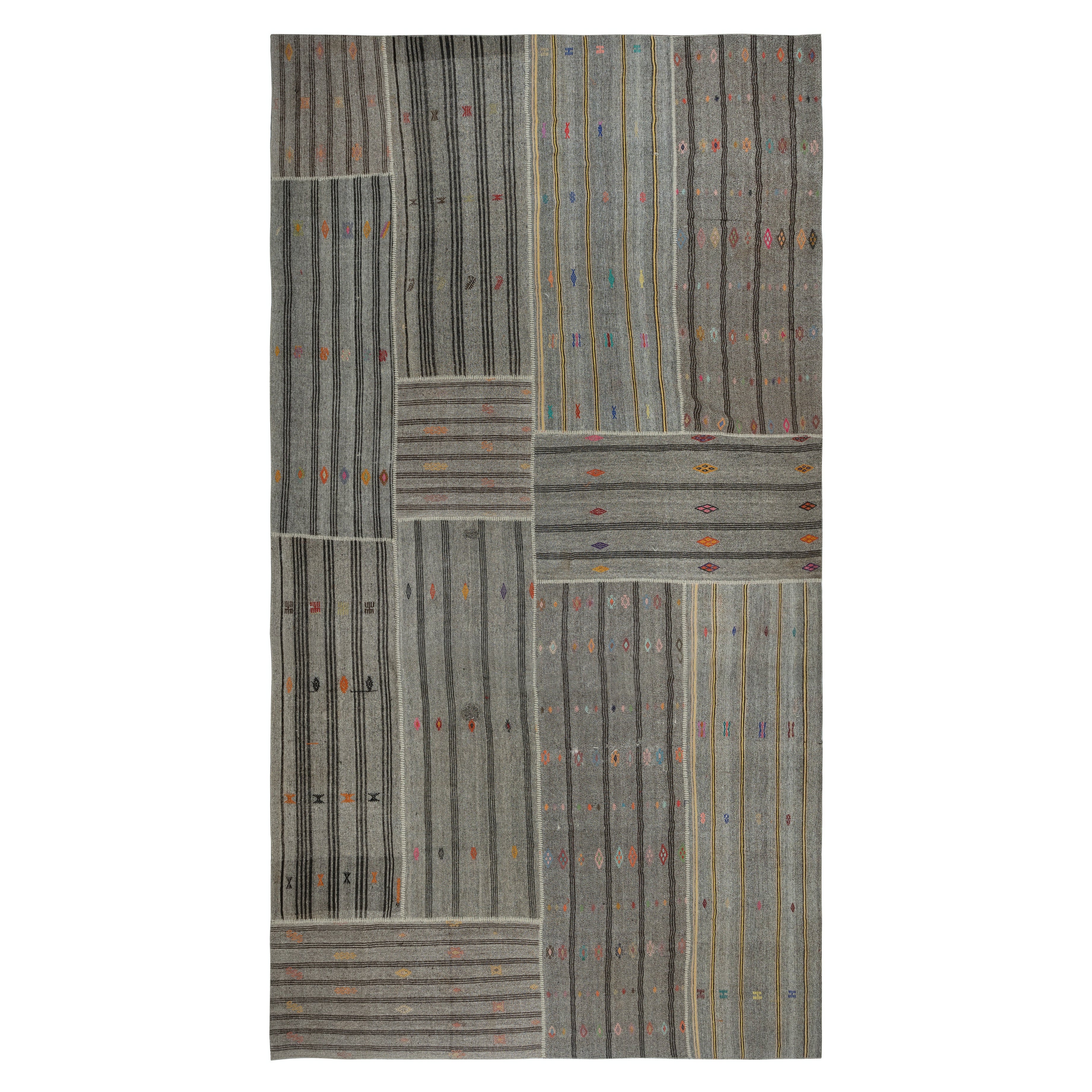 12.4x20.7 ft Adjustable Vintage Oversize Kilim, Gray Flat-Weave Rug Carpet For Sale
