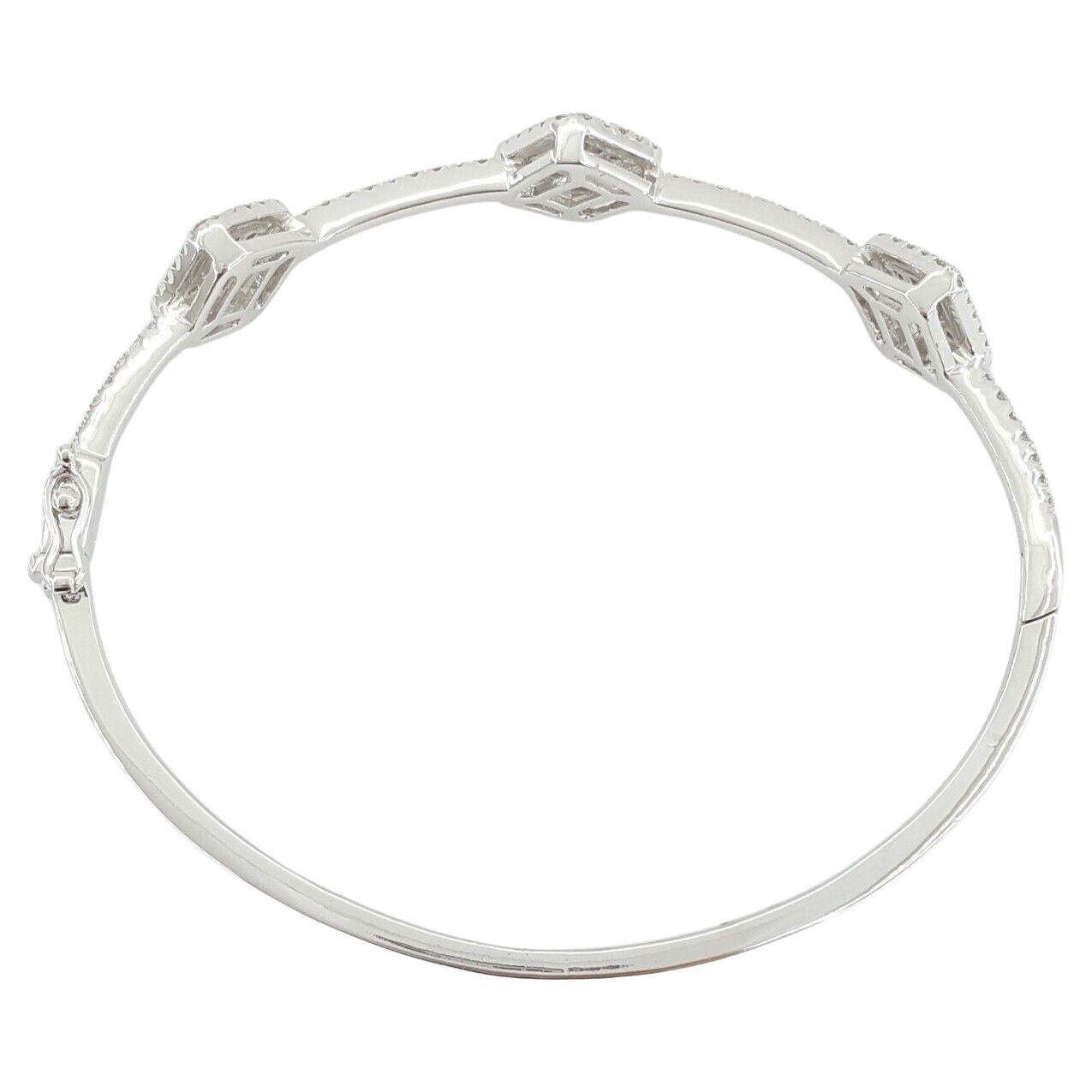 Modern 1.25 Baguette and Round Diamond Bangle 18 Carats White Gold Bracelet For Sale