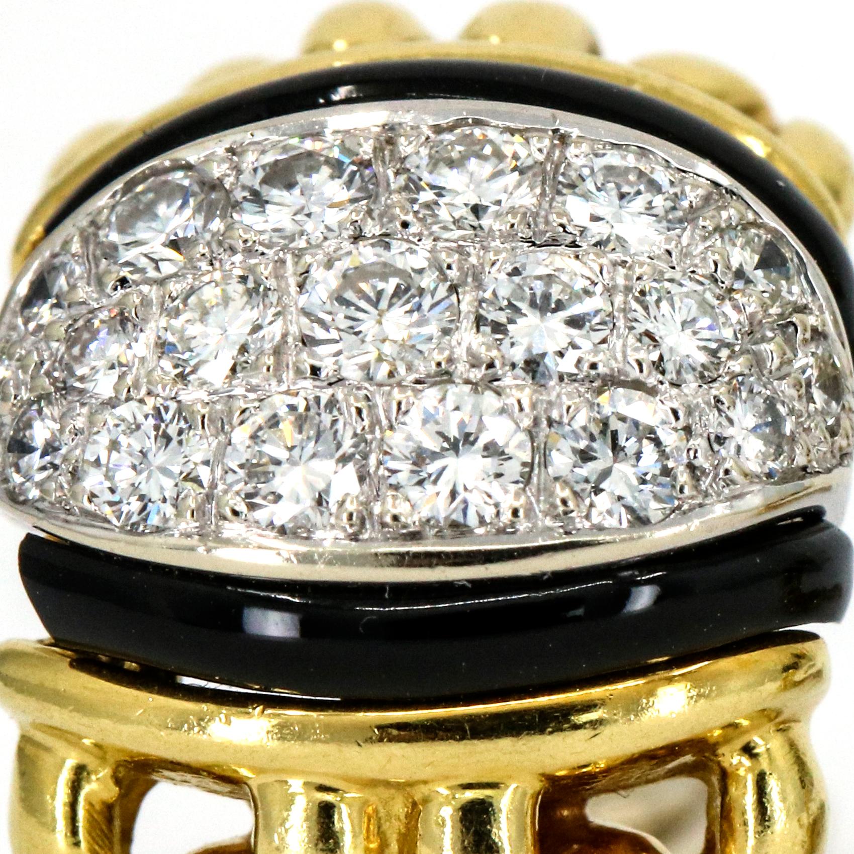 Retro 1.25 Carat 18 Karat Yellow Gold Onyx Diamond Earrings For Sale