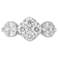 Antique 1.25 Carat 3 Station Certified Diamond Ring 14 Karat White Gold