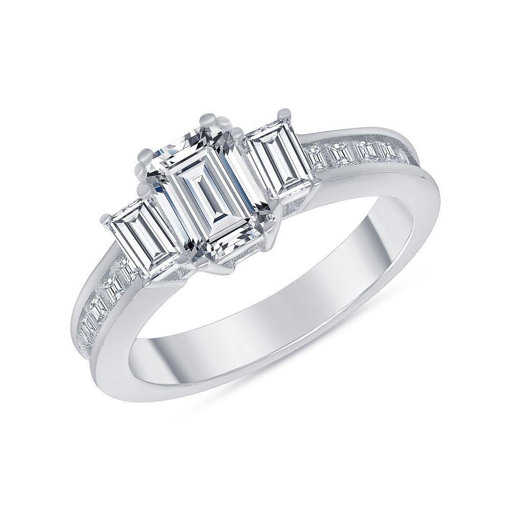 For Sale:  1.25 Carat 3 Stone Emerald Cut Diamond Engagement Ring with Channel Princess Cut 2