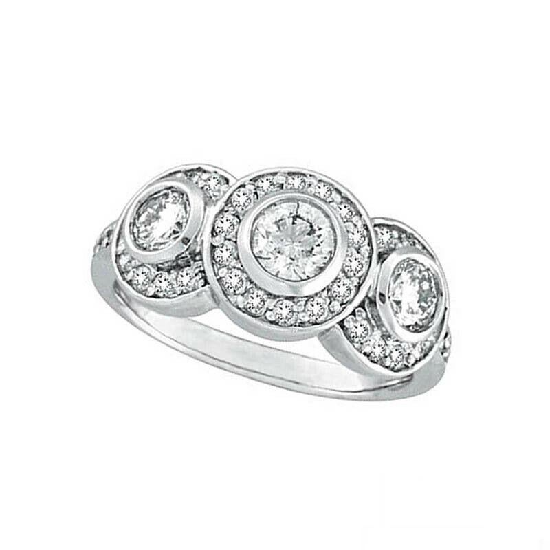 For Sale:  1.25 Carat 3 Stone Natural Diamond Bezel Ring G SI 14K White Gold 3