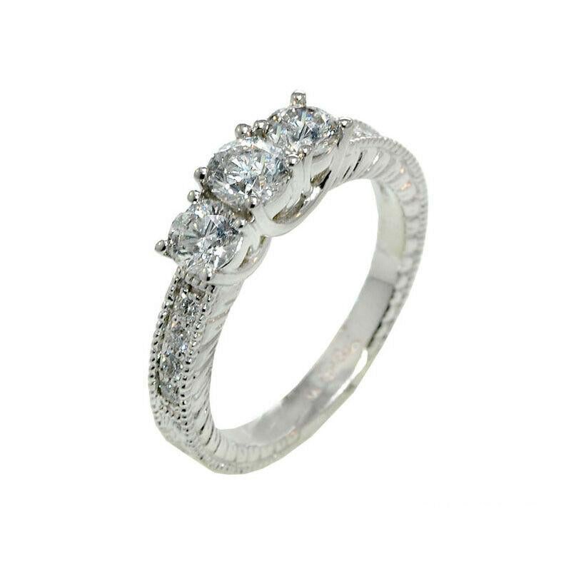 For Sale:  1.25 Carat 3 Stone Natural Diamond Ring G SI 14K White Gold 2