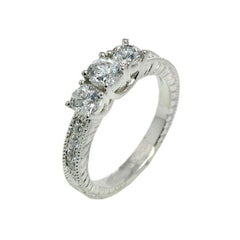 1.25 Carat 3 Stone Natural Diamond Ring G SI 14K White Gold