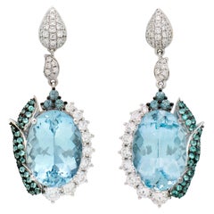 12.5 Carat Aquamarine Earrings in 18 Karat Gold with Paraiba and Alexandrite