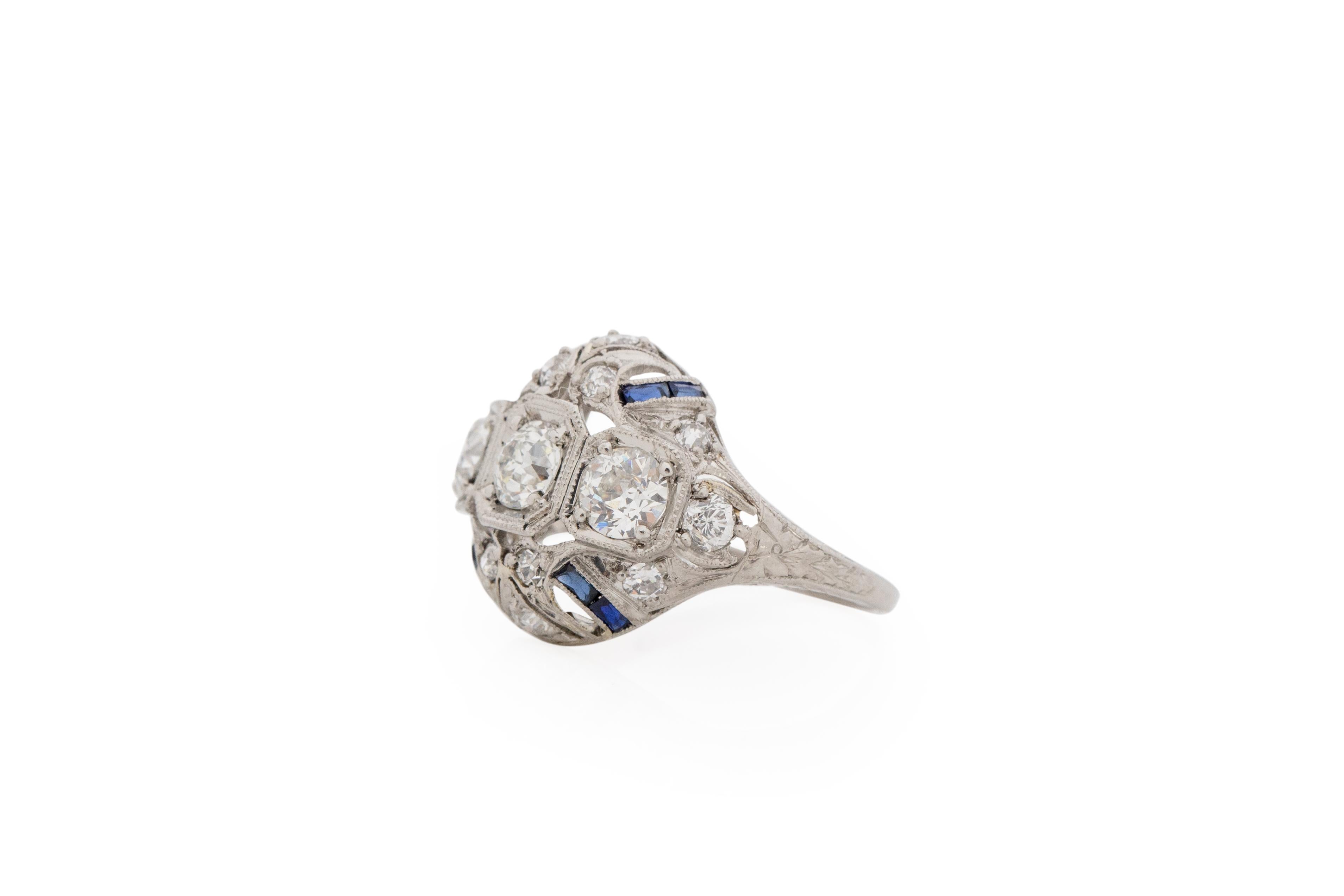 Anillo de compromiso de platino con diamantes Art Decó de 1.25 quilates Corte europeo antiguo en venta