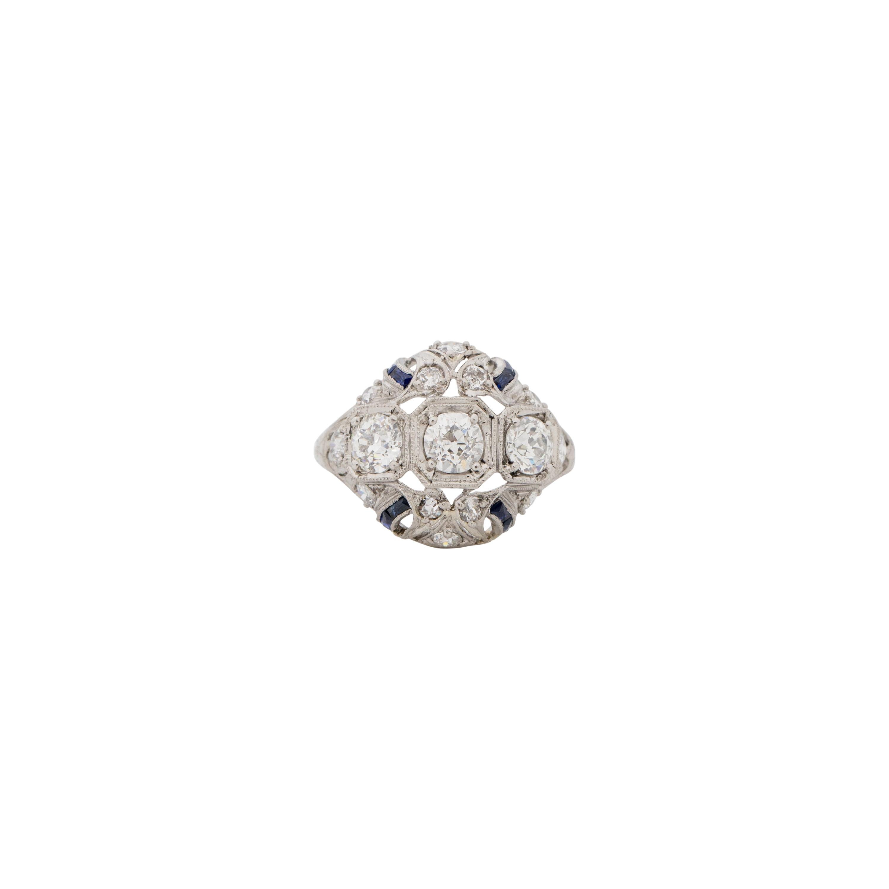 Bague de fiançailles Art déco en platine avec diamants de 1,25 carat