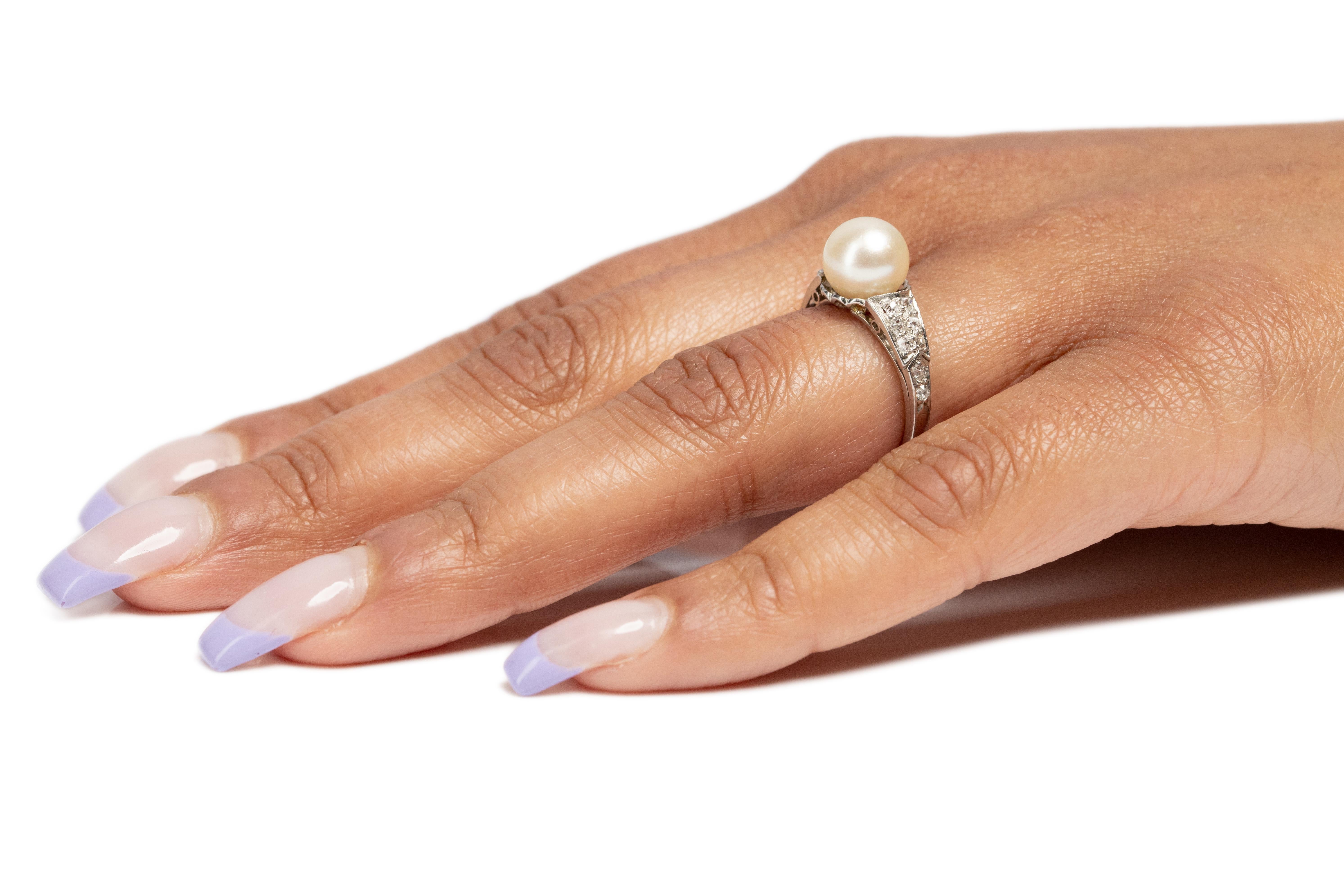 1.25 Carat Art Deco Pearl Platinum Engagement Ring For Sale 2
