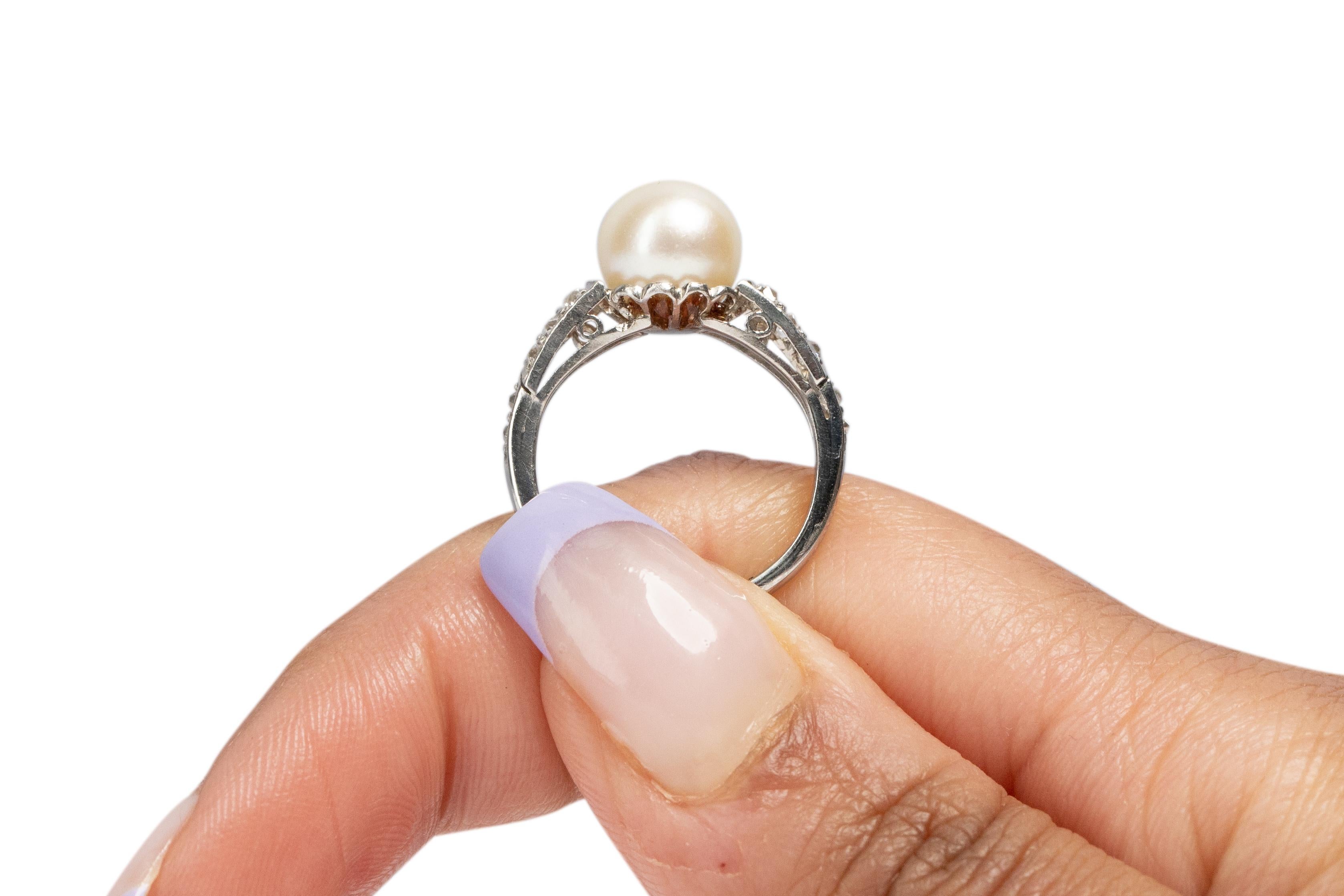 1.25 Carat Art Deco Pearl Platinum Engagement Ring For Sale 3