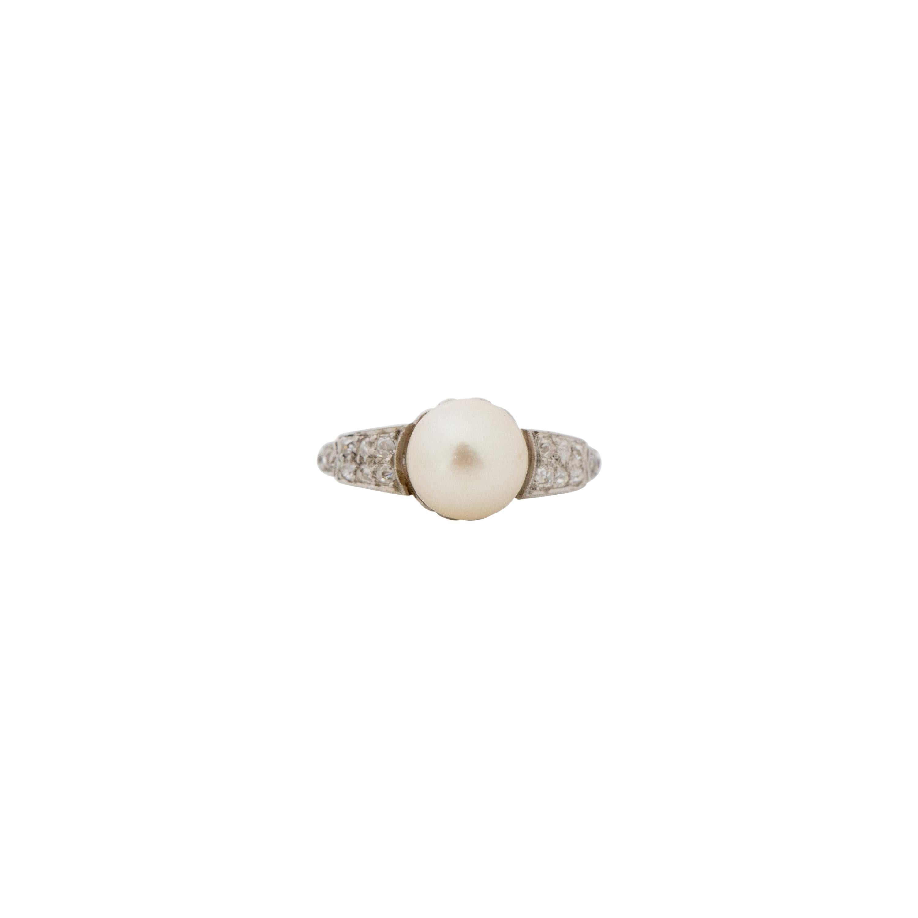 1.25 Carat Art Deco Pearl Platinum Engagement Ring For Sale