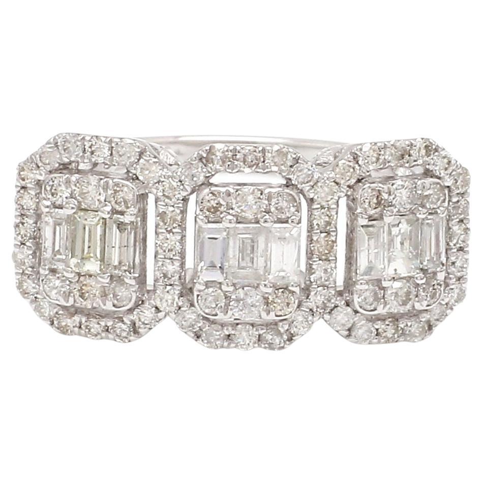 1.25 Carat Baguette Diamond Designer Ring 18 Karat White Gold Handmade Jewelry For Sale
