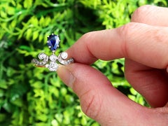 1.25 Carat Basaltic Sapphire and 1.48 Carat Diamond 14k Yellow Gold Tiara Ring