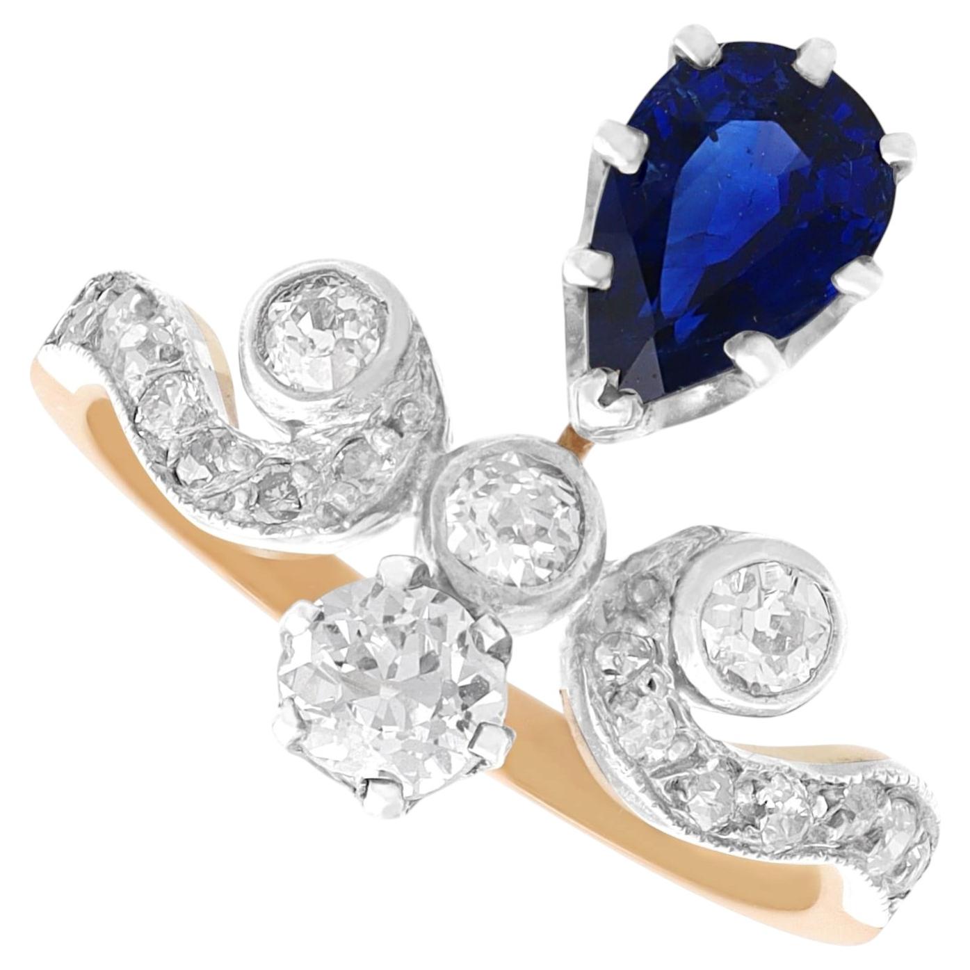 1.25 Carat Basaltic Sapphire and 1.48 Carat Diamond 14k Yellow Gold Tiara Ring For Sale
