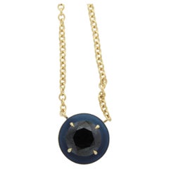1.25 Carat Blue Halo Enamel Pendant Necklace in 14 K Yellow Gold
