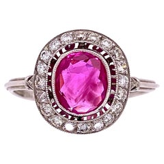 1.25 Carat Burma Ruby and Diamond Art Deco Platinum Ring Estate Fine Jewelry