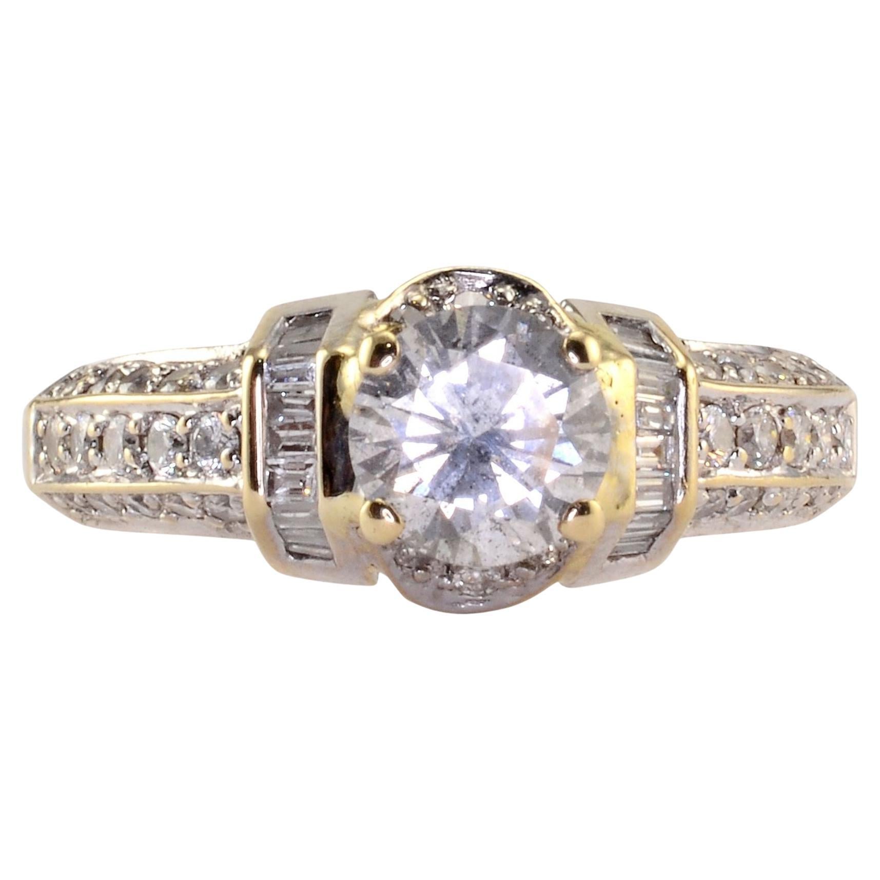 1.25 Carat Center Diamond 18K White Gold Engagement Ring For Sale