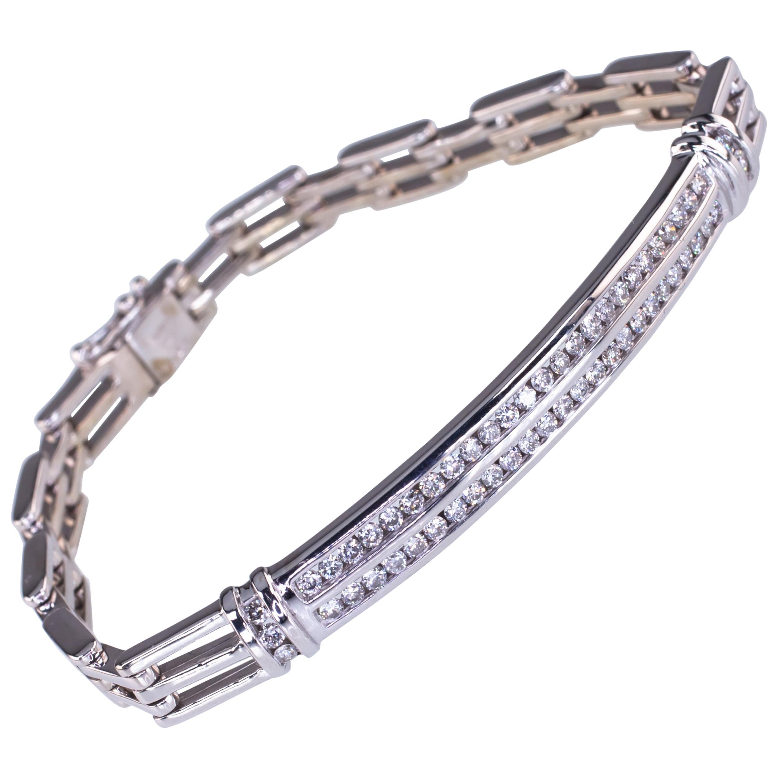 1.25 Carat Channel-Set Round Diamond Plaque Bracelet in White Gold For Sale