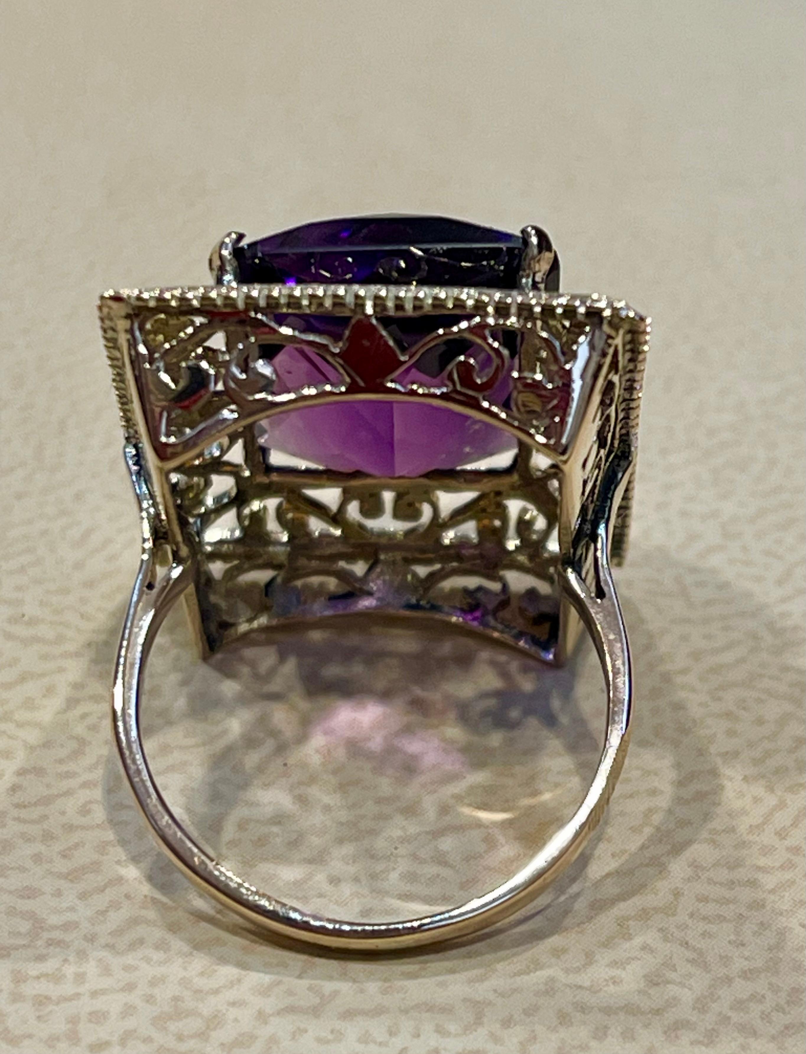 13,5 Karat karierter Amethyst Filigraner Cocktail-Ring aus 14 Karat Gelbgold im Angebot 8