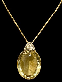 125 Carat Citrine & Diamond Pendent or Necklace 14 Karat Yellow Gold with Chain