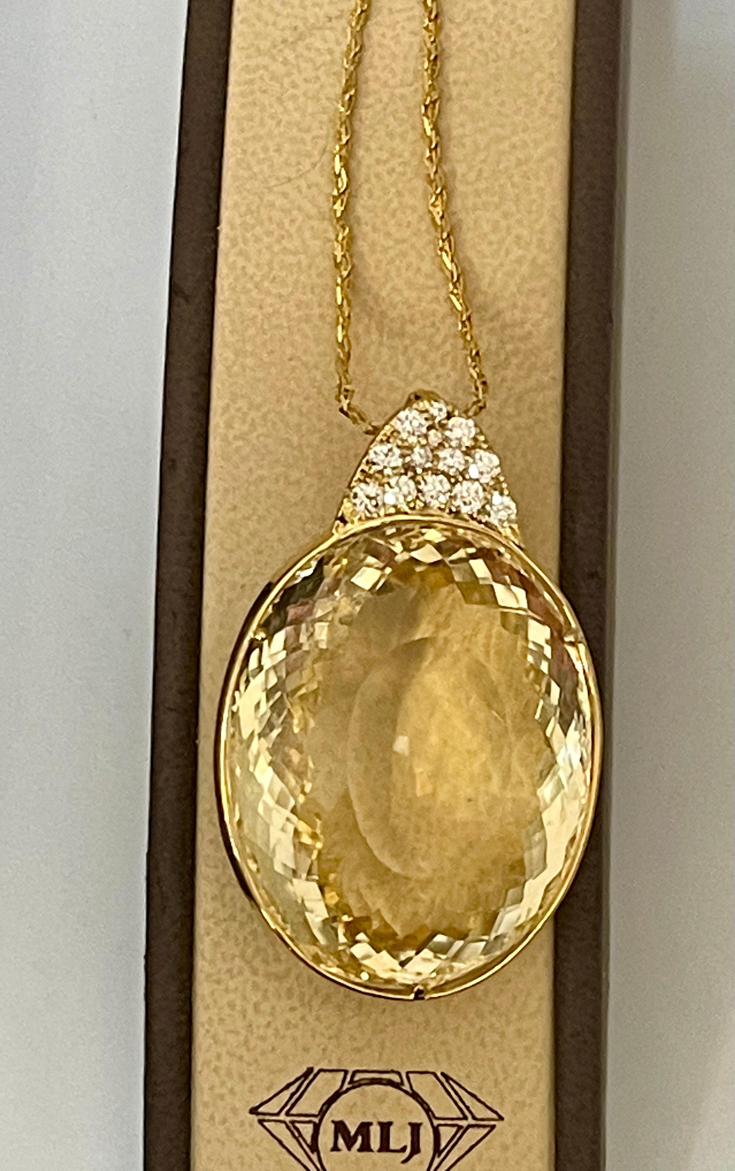 125 Karat Citrin & Diamant Anhänger oder Halskette 14 Karat Gelbgold mit Kette (Ovalschliff) im Angebot