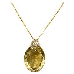 125 Carat Citrine & Diamond Pendent or Necklace 14 Karat Yellow Gold with Chain