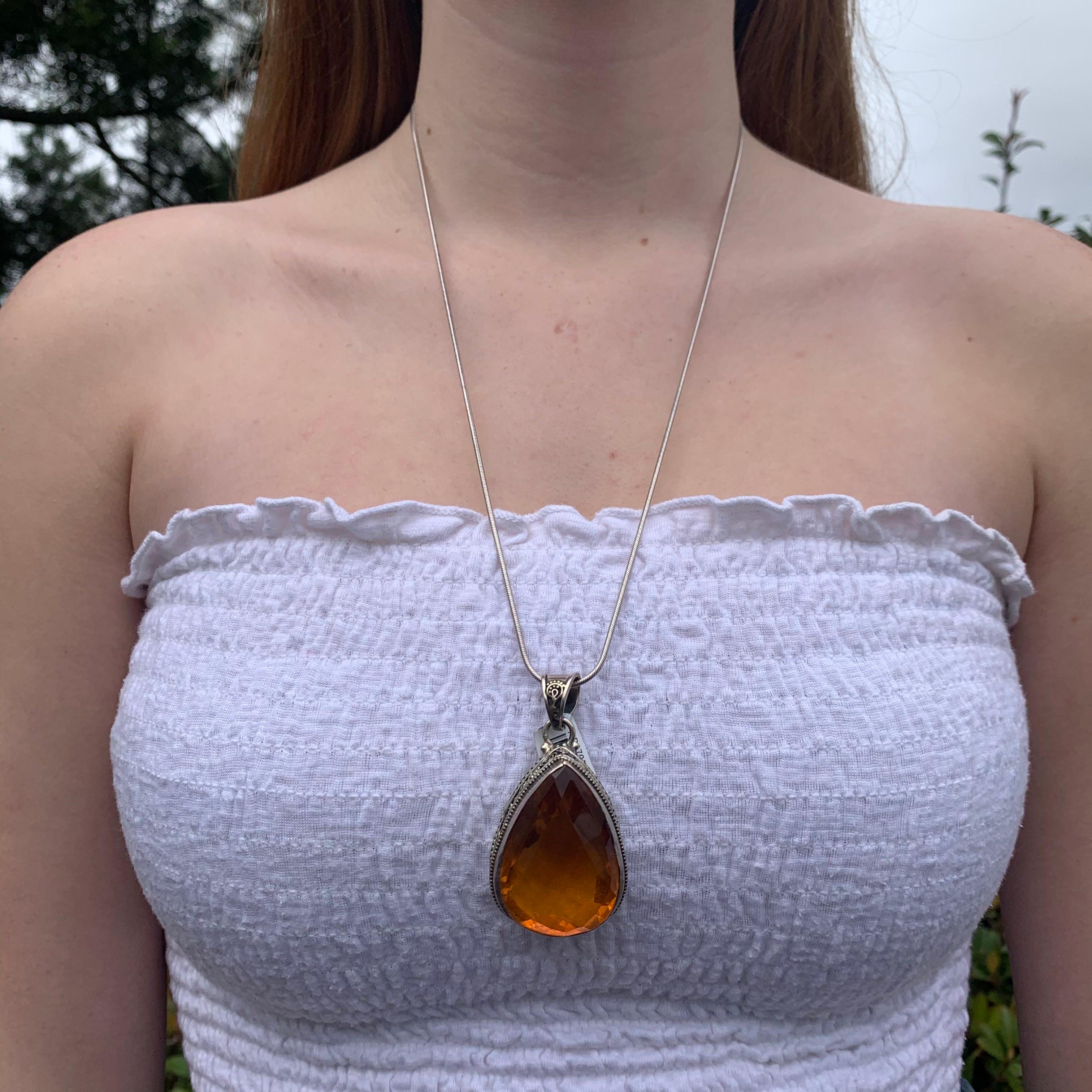 125 Carat Citrine & Sterling Silver Pendant Hand Made in Bali In New Condition For Sale In Carlsbad, CA