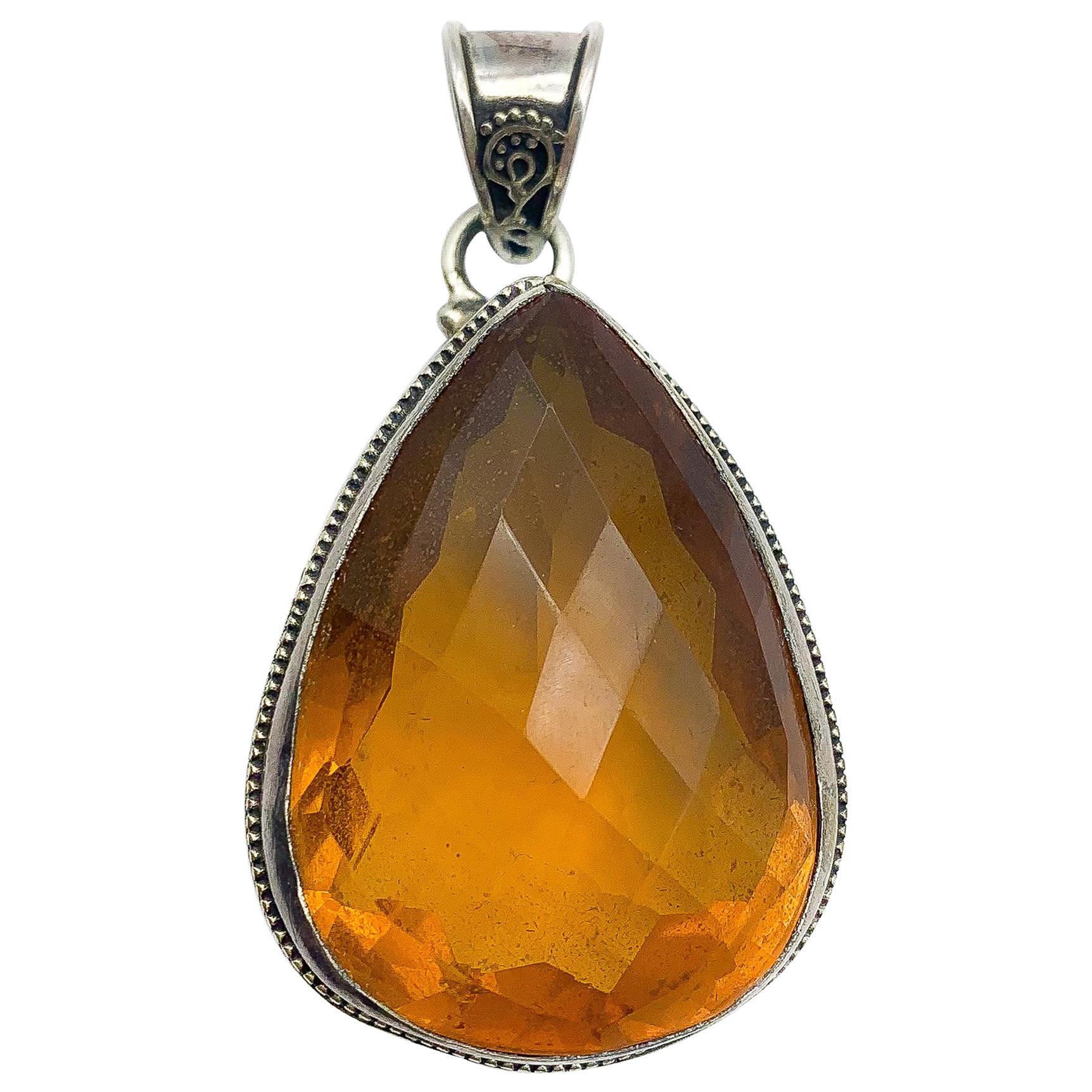 125 Carat Citrine & Sterling Silver Pendant Hand Made in Bali For Sale