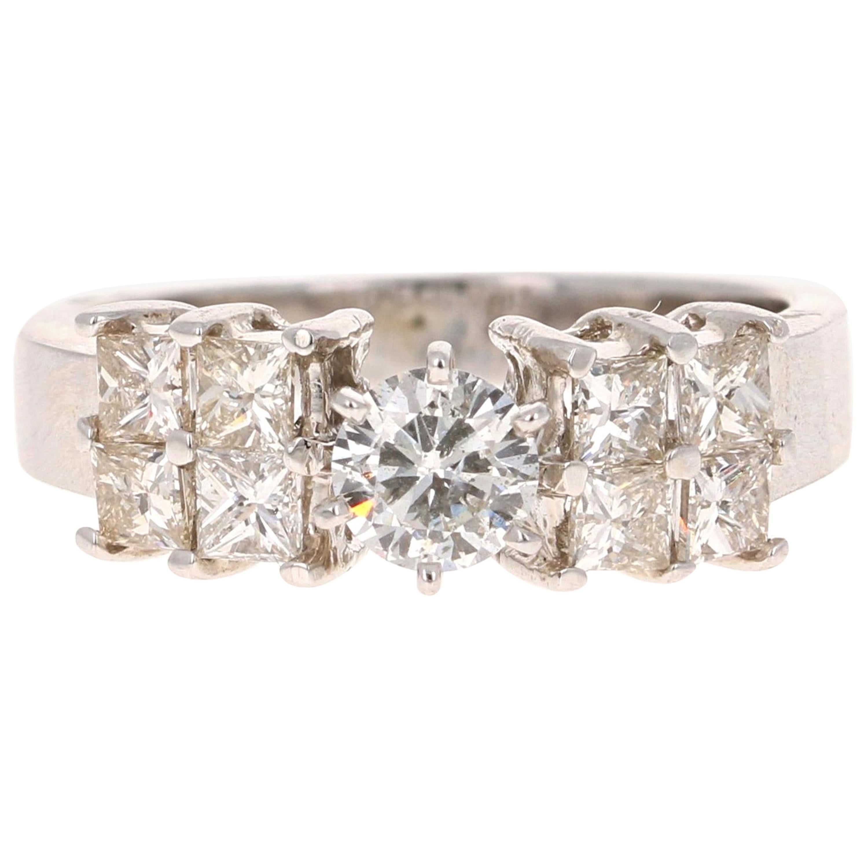 1.25 Carat Diamond 14 Karat White Gold Engagement Ring For Sale