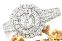 1.25 Carat Diamond 14K White Gold Double Halo Engagement Ring Size 7